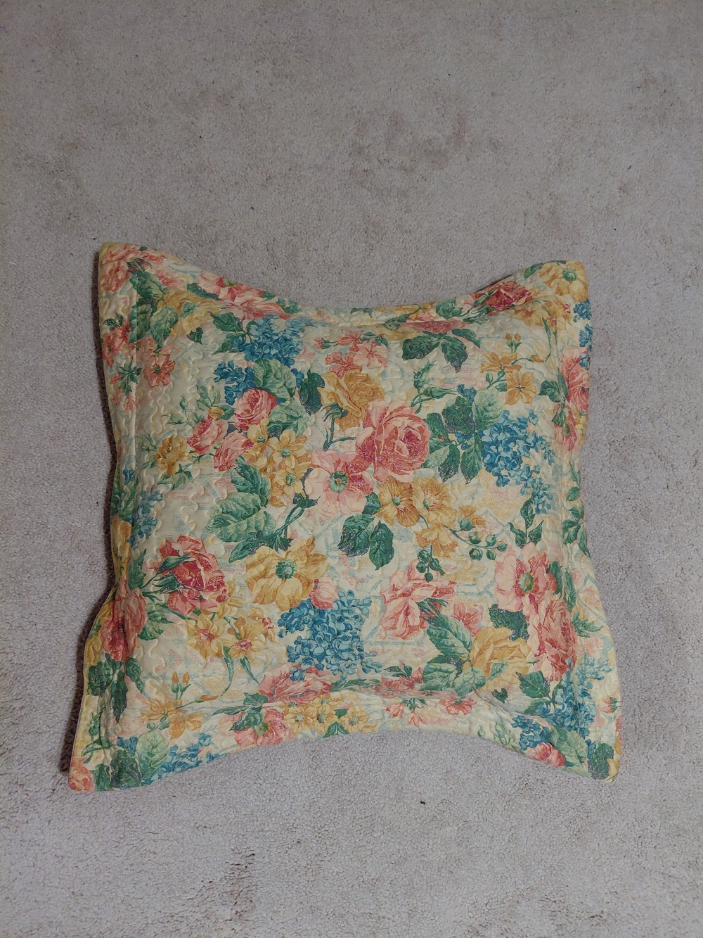 Vintage Floral Garden Quilted Accent Pillow in Multi-Color